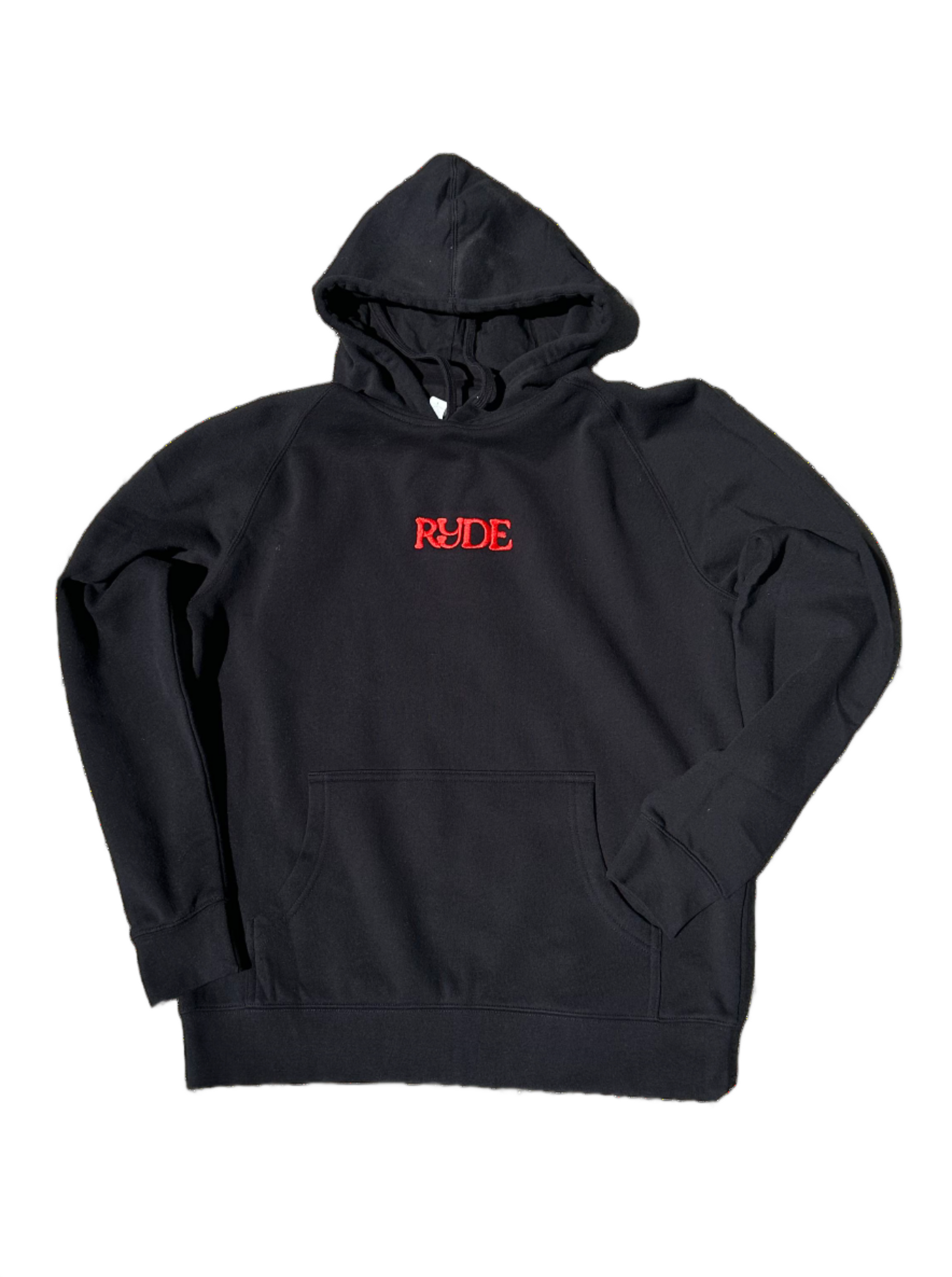 black hoodie embroidered with red logo, ride worldwide, ryde worldwide, ryde worldwyde. Red surf hat beach california